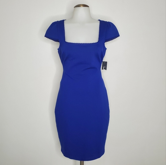 NEW | Lulu's | Blue " Serena " Bodycon Short Sleeve Open Back Dress - Picture 4 of 12